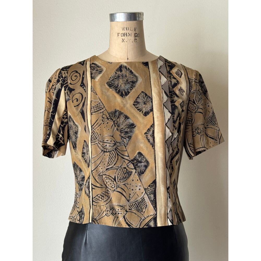 Vintage Printed Rayon Cropped Blouse